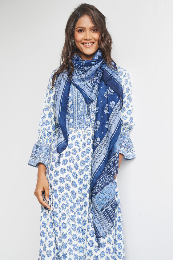 Blue Floral Fit & Flare Dress, Blue, image 3
